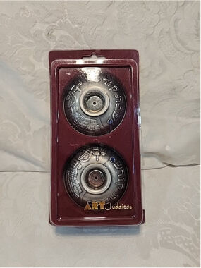 Art Judaica Pewter Travel Candle Sticks Shabbat Jerusalem New